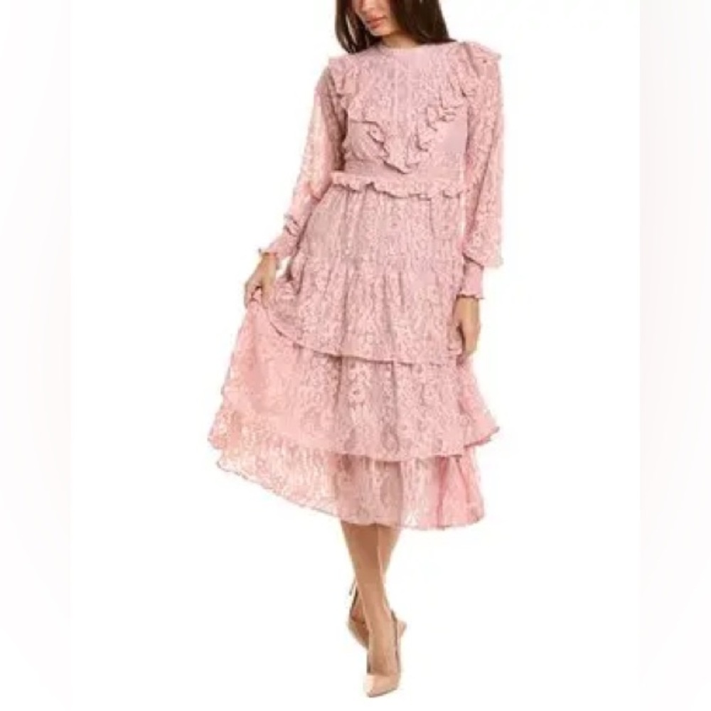 Rachel Parcell. Tiered Lace Midi Dress. Pink. Size XS.